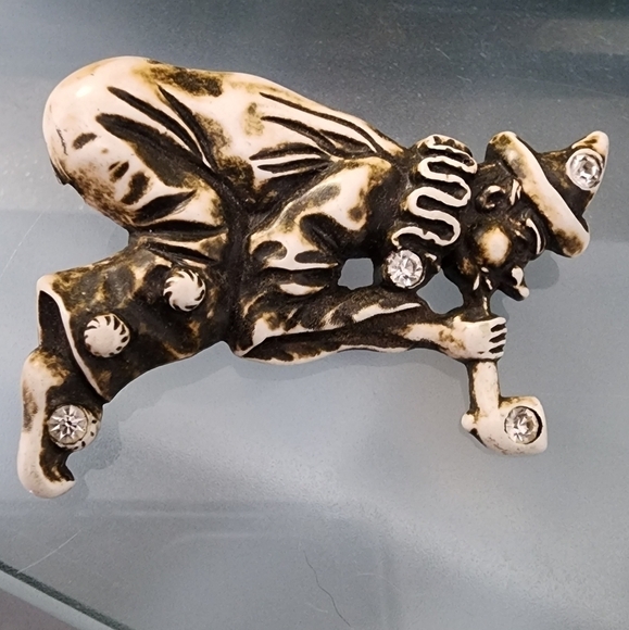 Vintage Art Deco era Clown Blowing Bubbles Celluloid Rhinestone Pin Brooch - Picture 5 of 6